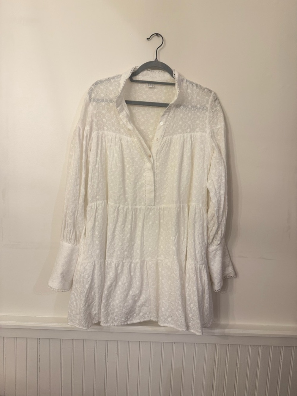 White Eyelet Tiered Tunic Blouse